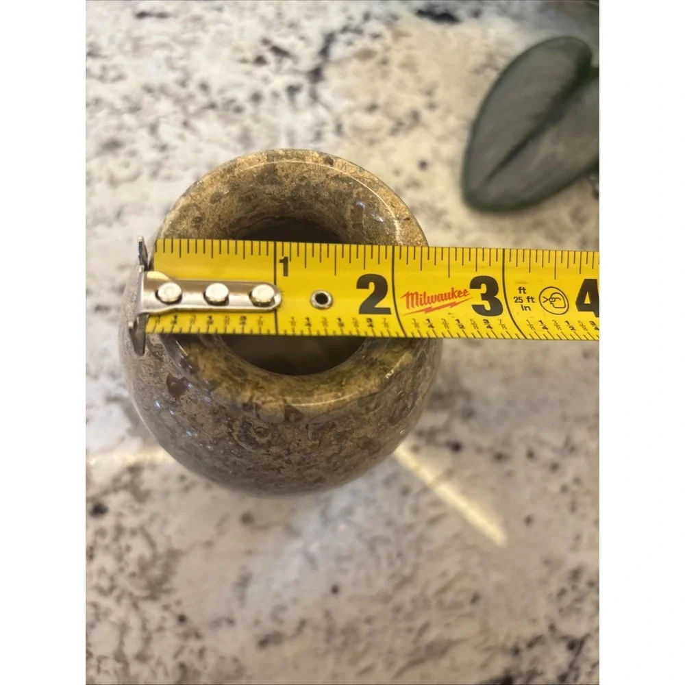 Pier One Tan Solid Stone Vase Fossilized Architectural Decor Office Brutalist‎